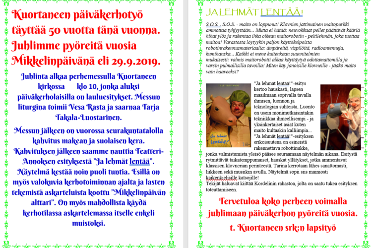 Päiväkerhotyön 50-vuotisjuhla Päiväkerhotyön 50-vuotisjuhla